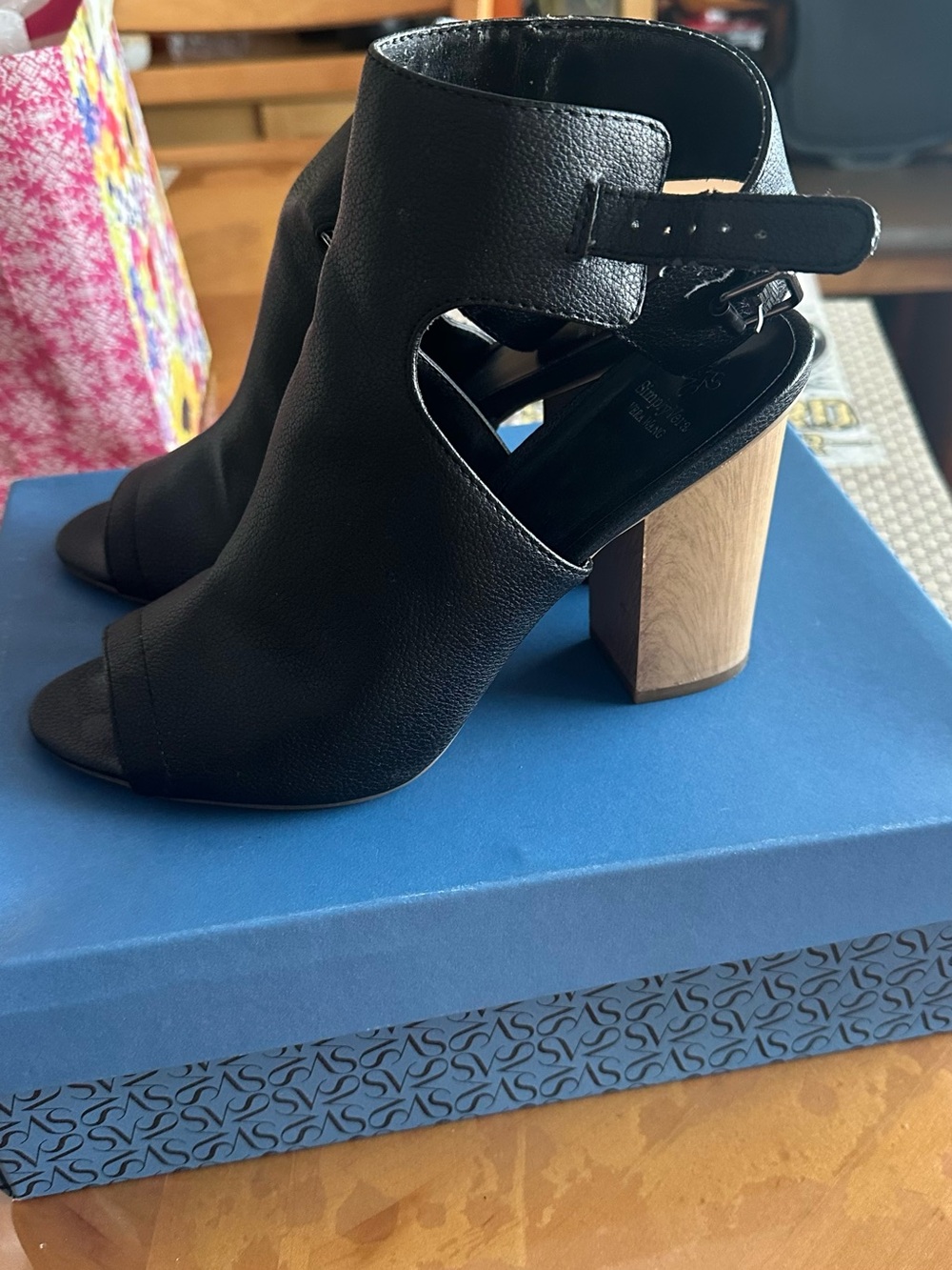 Simply Vera Vera Wang Black Open-Peep Toe Block Heel Sandals